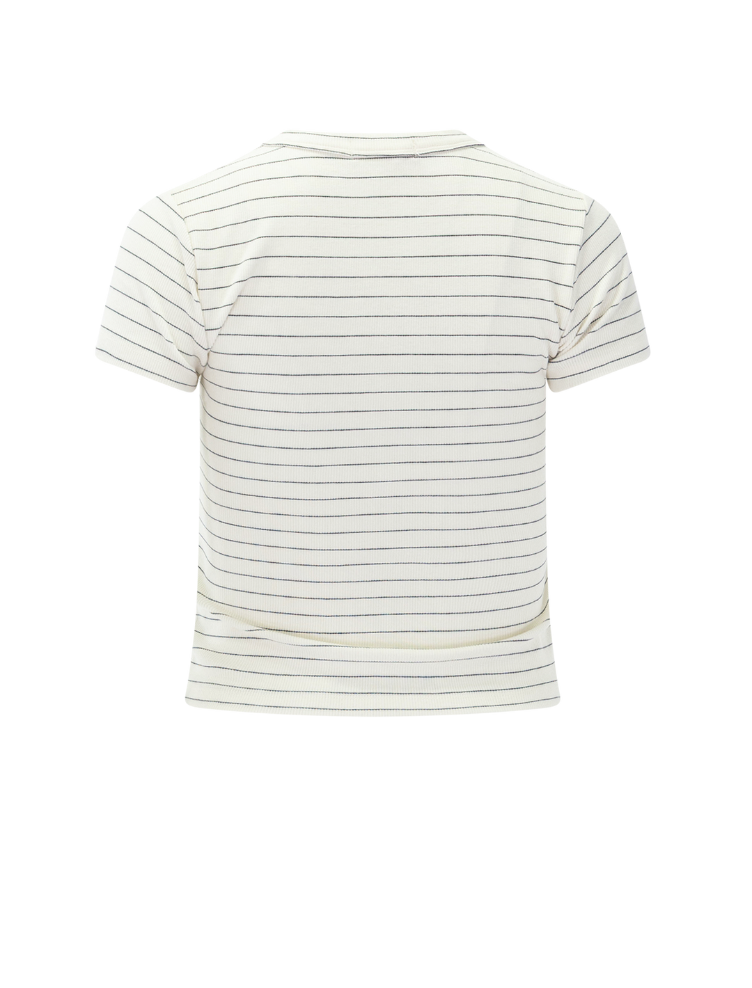 sun in lexi crew tee in black and white micro stripe