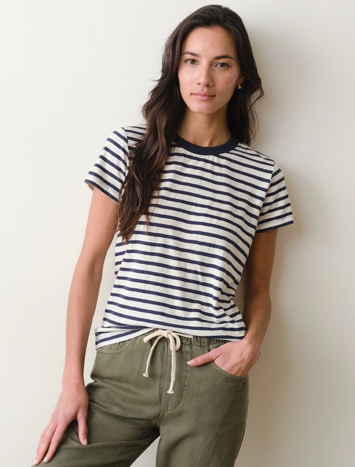 perfect crew tee in navy and white stripe