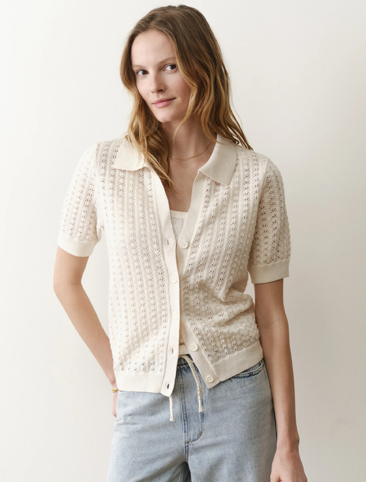 piper knit resort shirt in cream