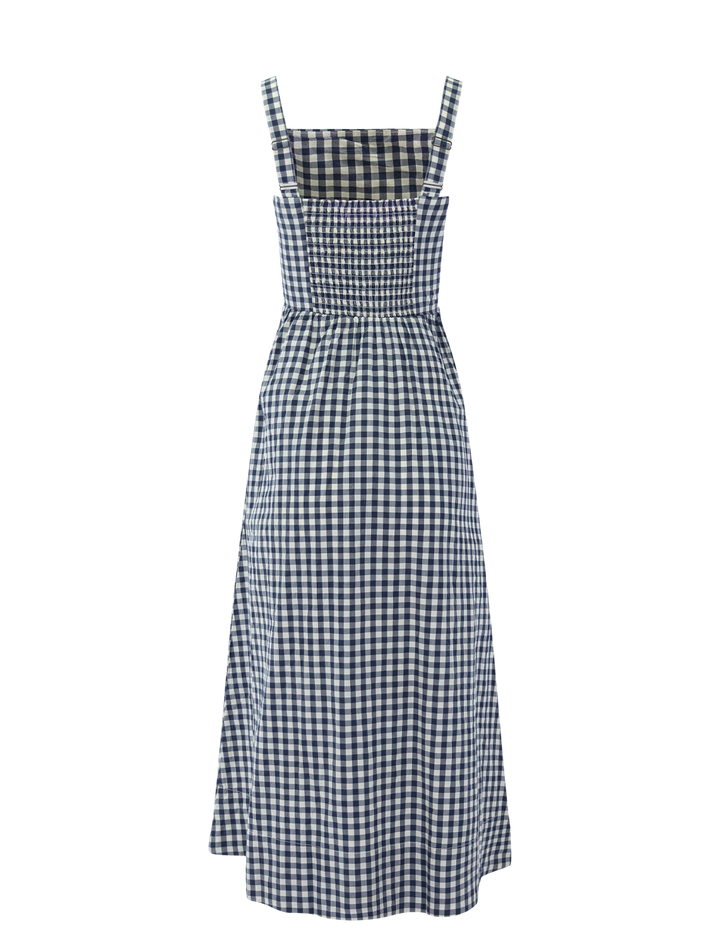 demi poplin midi dress in navy gingham