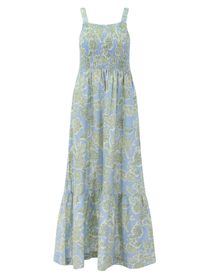 selene maxi dress in blue floral print