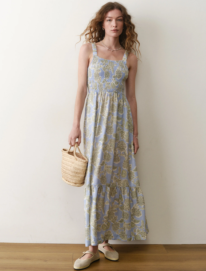 selene maxi dress in blue floral print