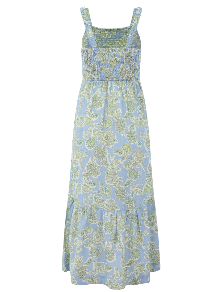 selene maxi dress in blue floral print