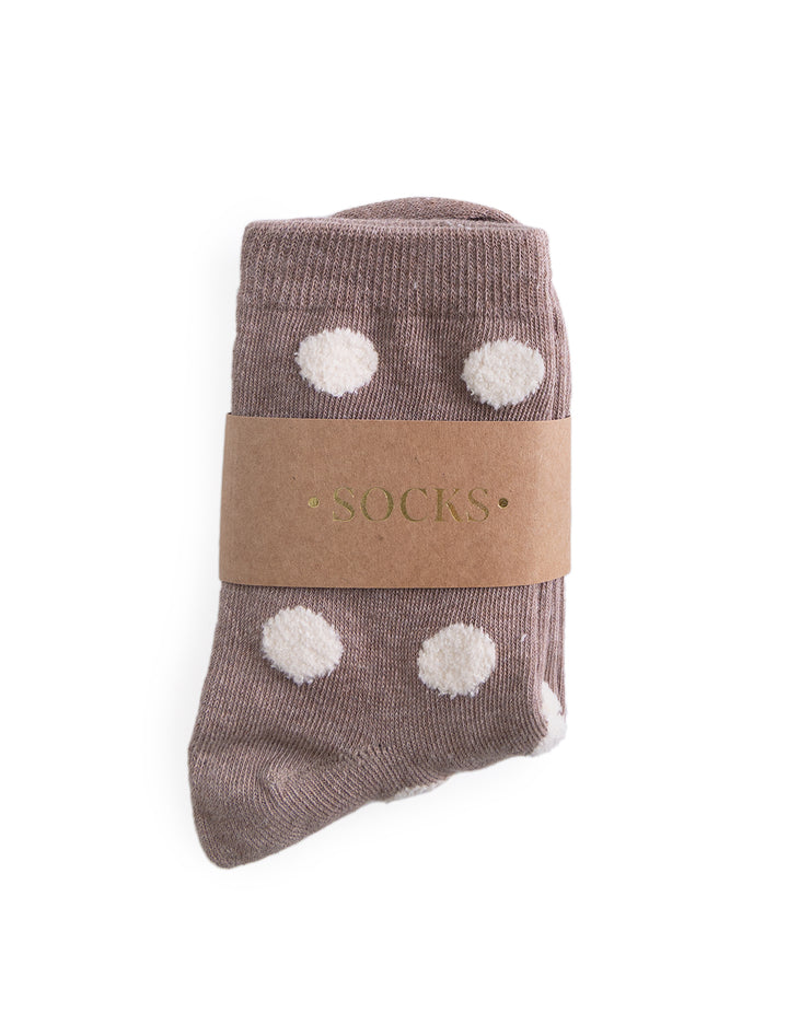 polka dot puff socks in mocha