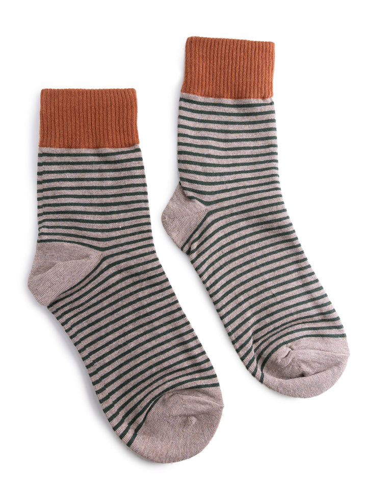 two tone stripe socks in rust and mocha