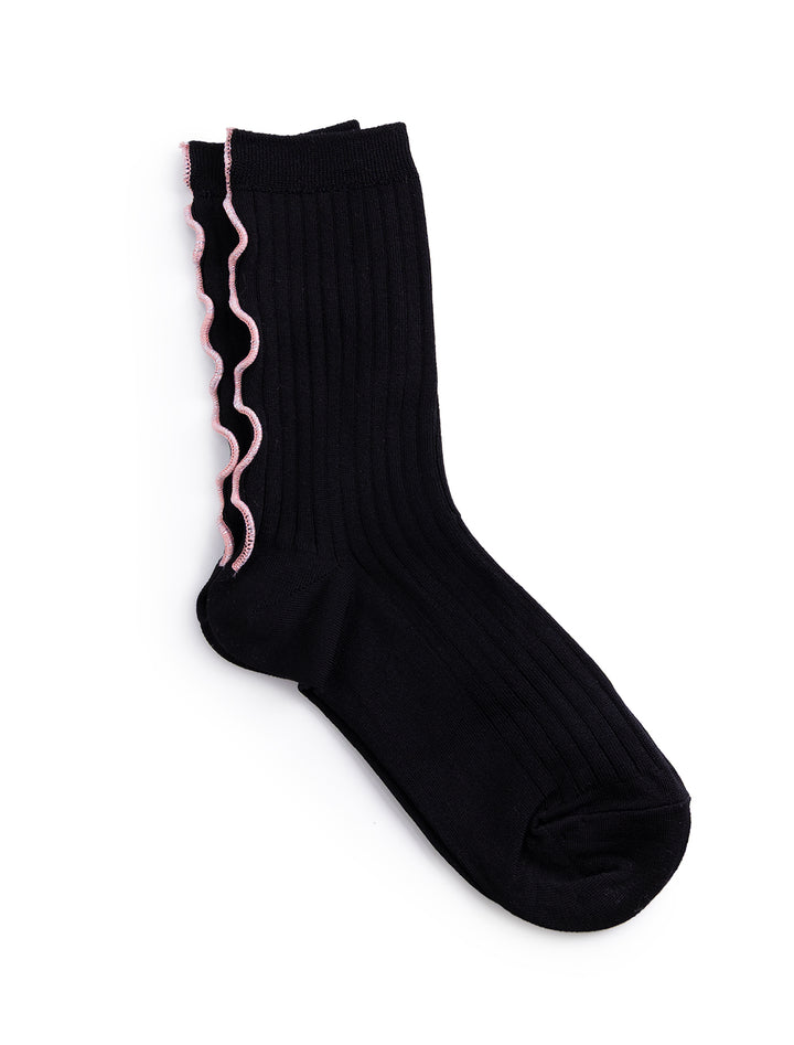 merrow stitch socks in black
