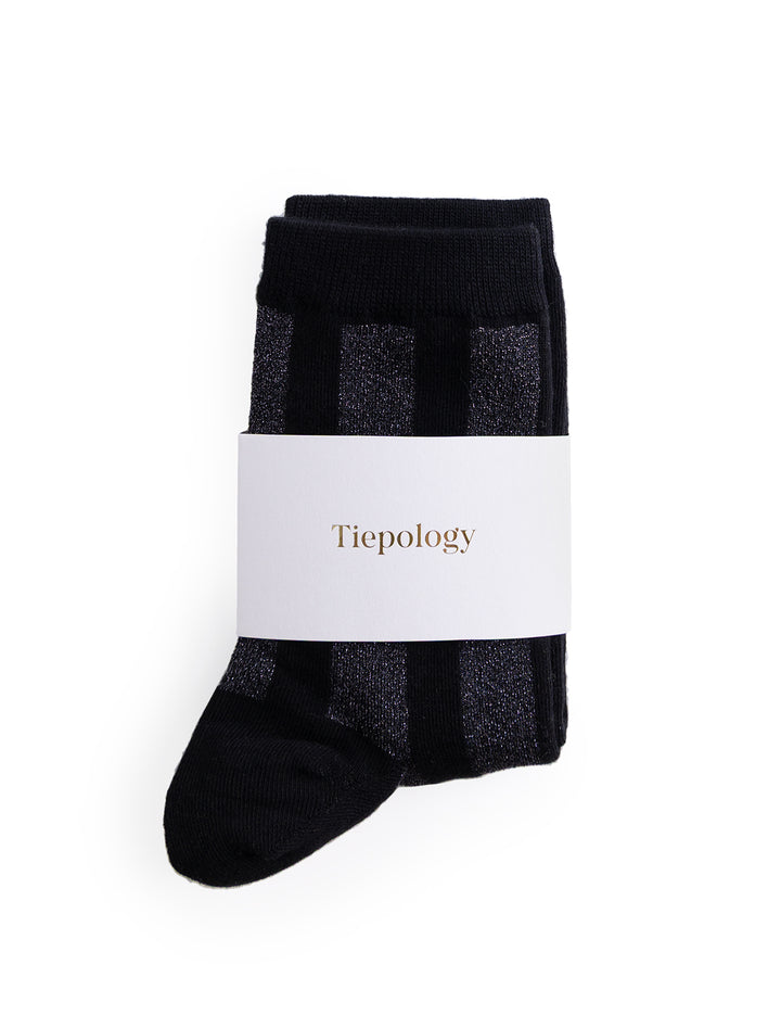 vertical striped sparkle socks in black and charcoal