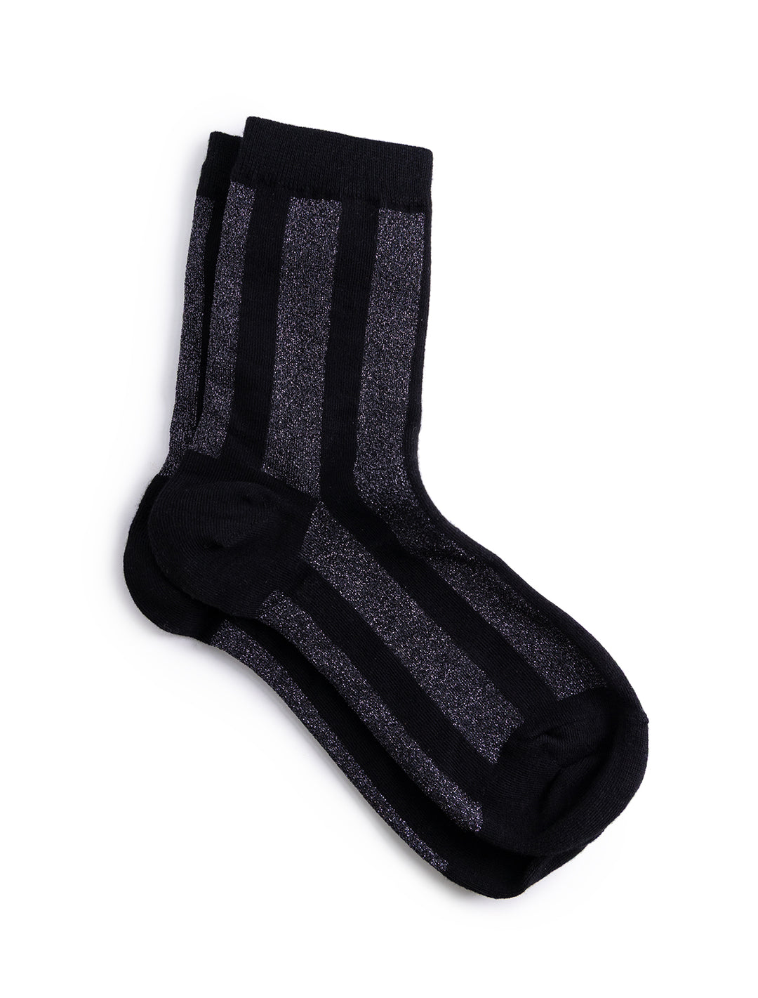 vertical striped sparkle socks in black and charcoal