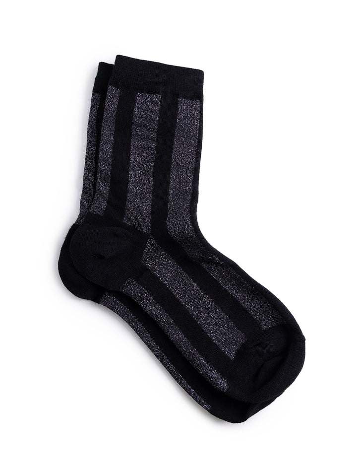 vertical striped sparkle socks in black and charcoal