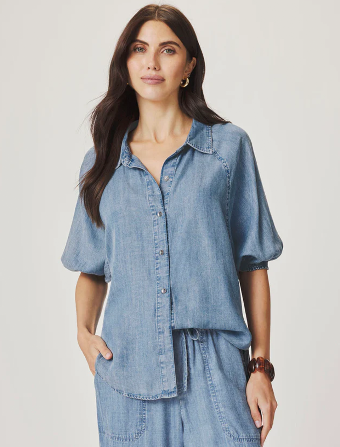 talia puff sleeve top in indigo