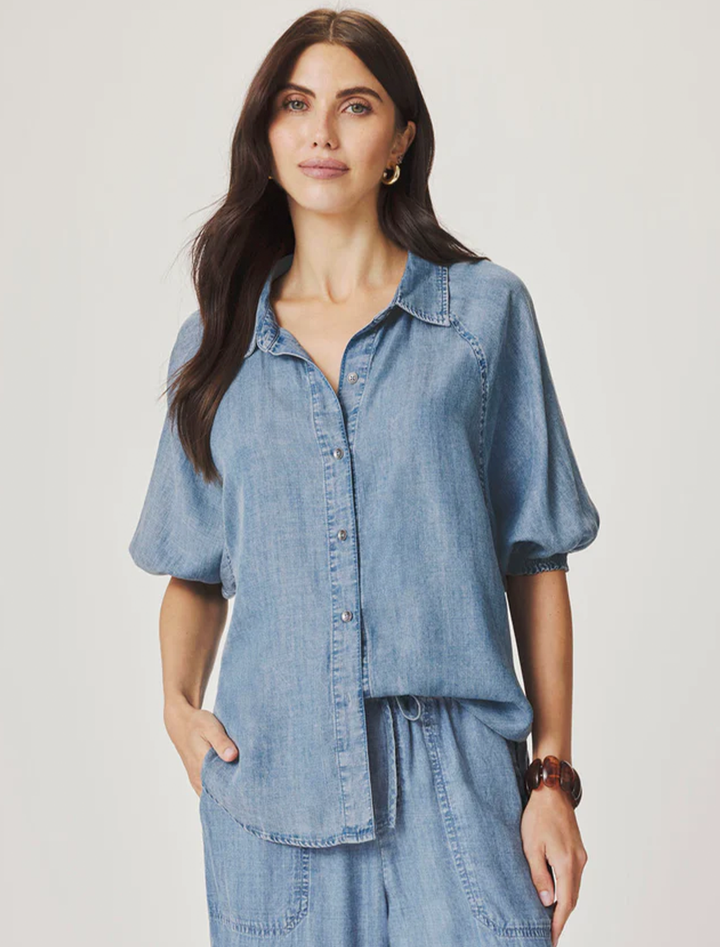 talia puff sleeve top in indigo