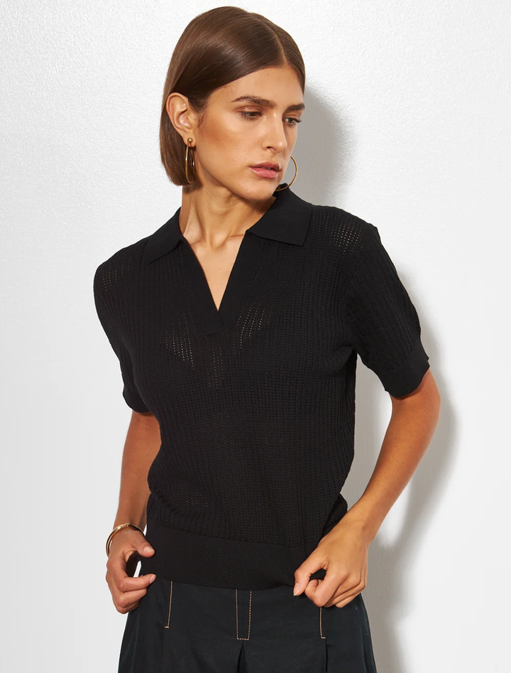 emery knit polo in caviar