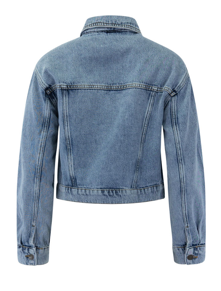 cropped denim jacket in medium wash