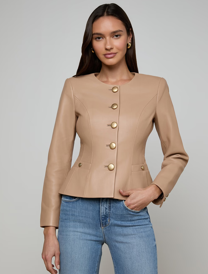mariella leather blazer in cappuccino