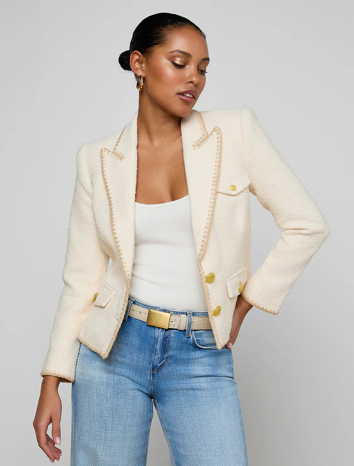 wylla blazer in ecru and biscuit