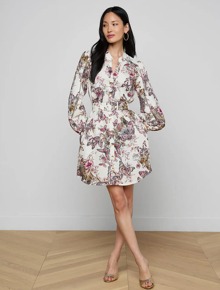 kiersten dress in white butterfly jungle