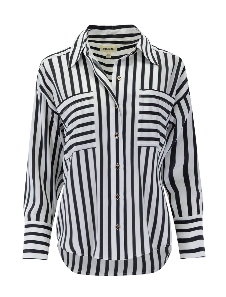 eliora blouse in black and ivory stripe