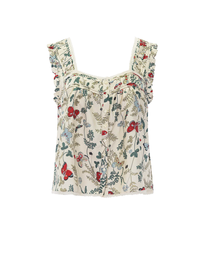 the victorian pleat tank in floating butterfly print