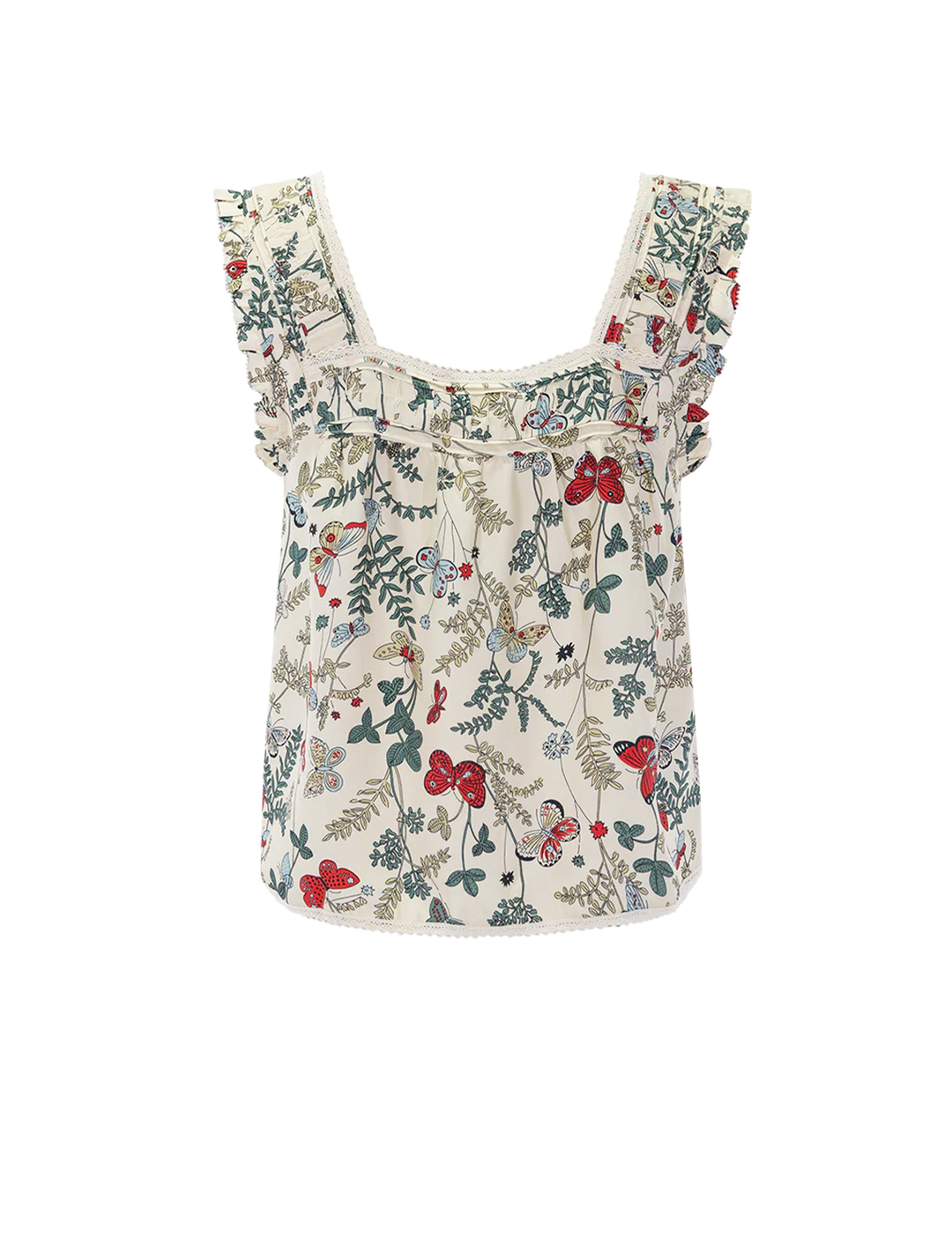 the victorian pleat tank in floating butterfly print