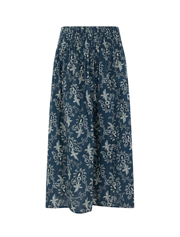 The Great the viola skirt in indigo bandana print - front view.