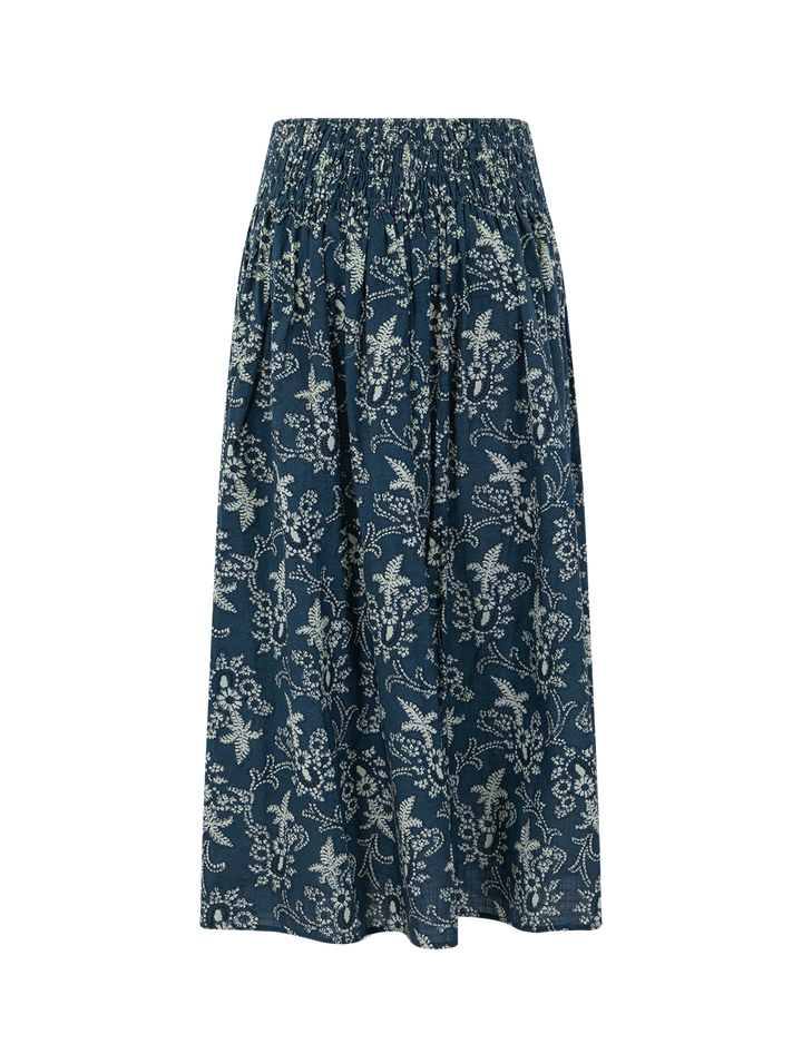 The Great the viola skirt in indigo bandana print - back view.