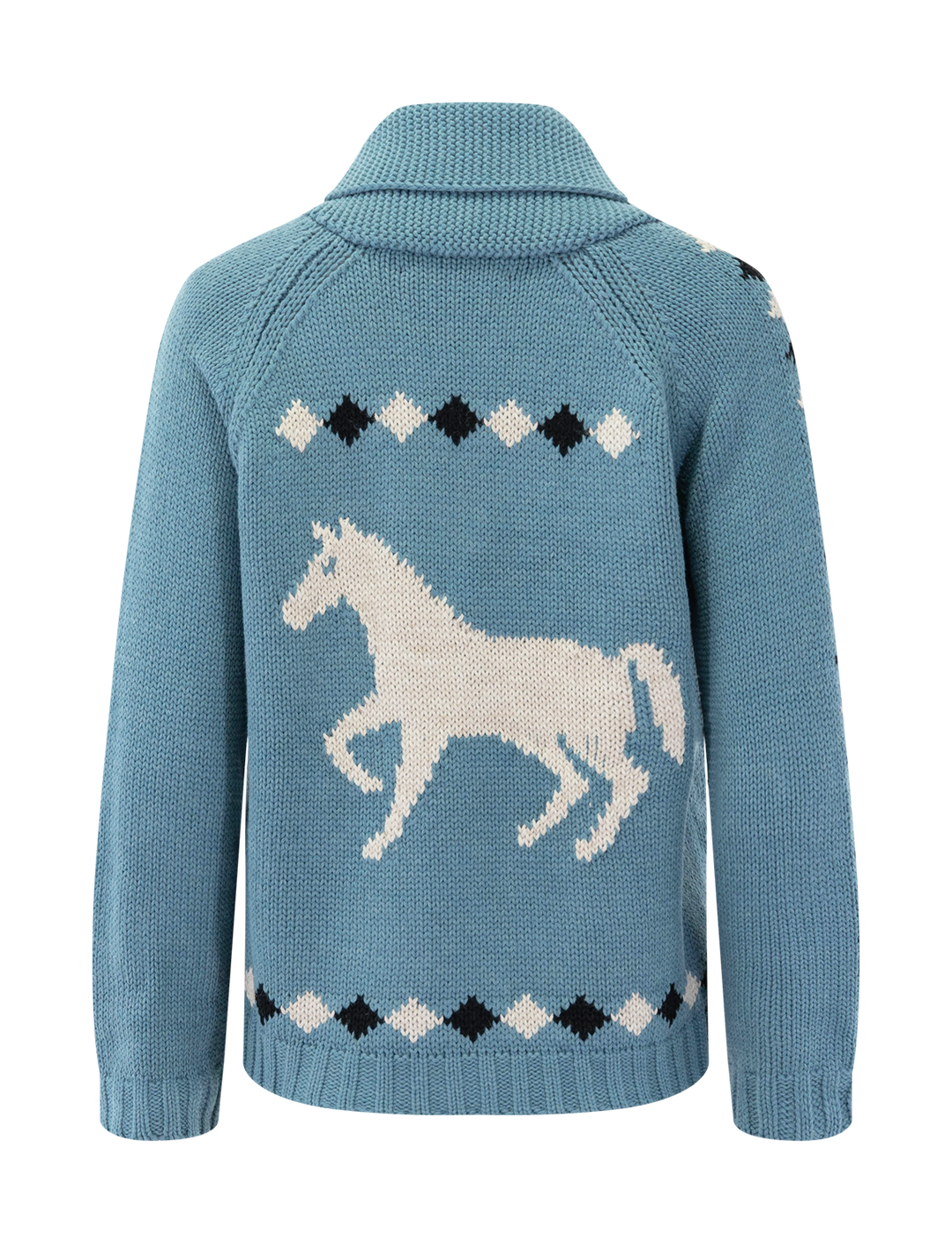 The Great the stable lodge cardigan in blue bell - back view.