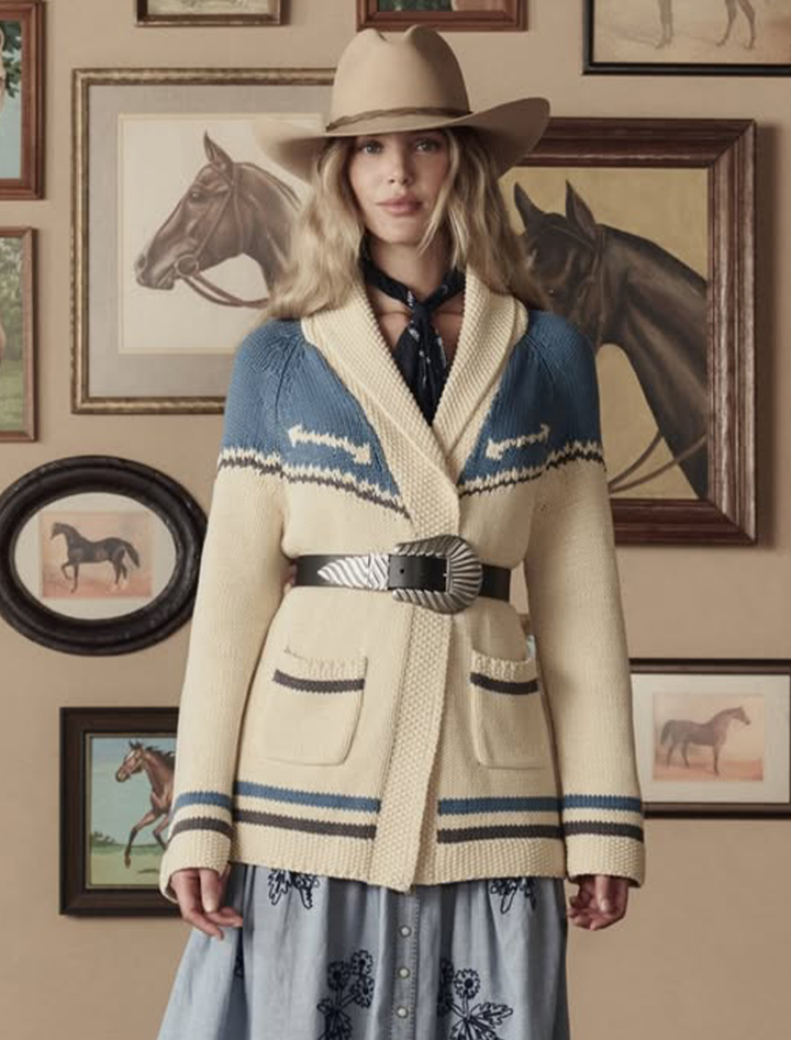 the western riding cardigan in robin blue
