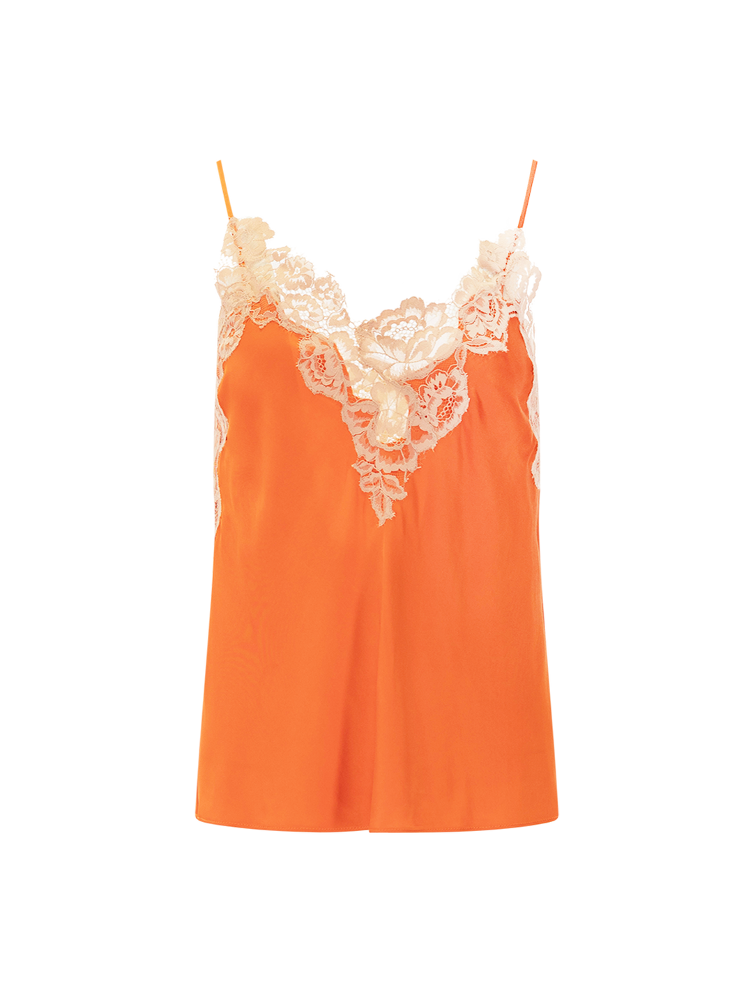 Front view of ALC's hana top in vivid orange and pale blush.