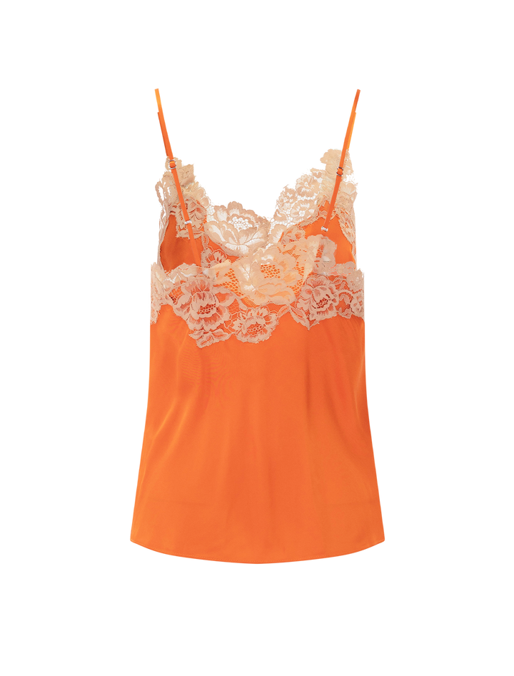 Back view of ALC's hana top in vivid orange and pale blush.