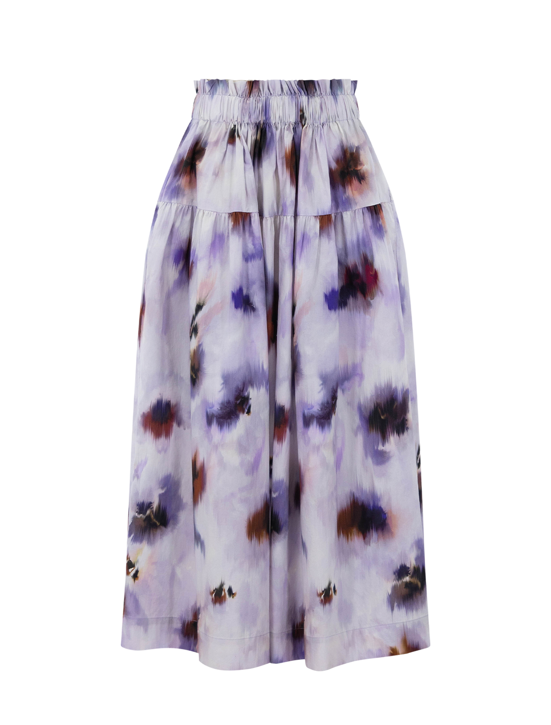 Front view of ALC's jayden skirt in lilac multi print.