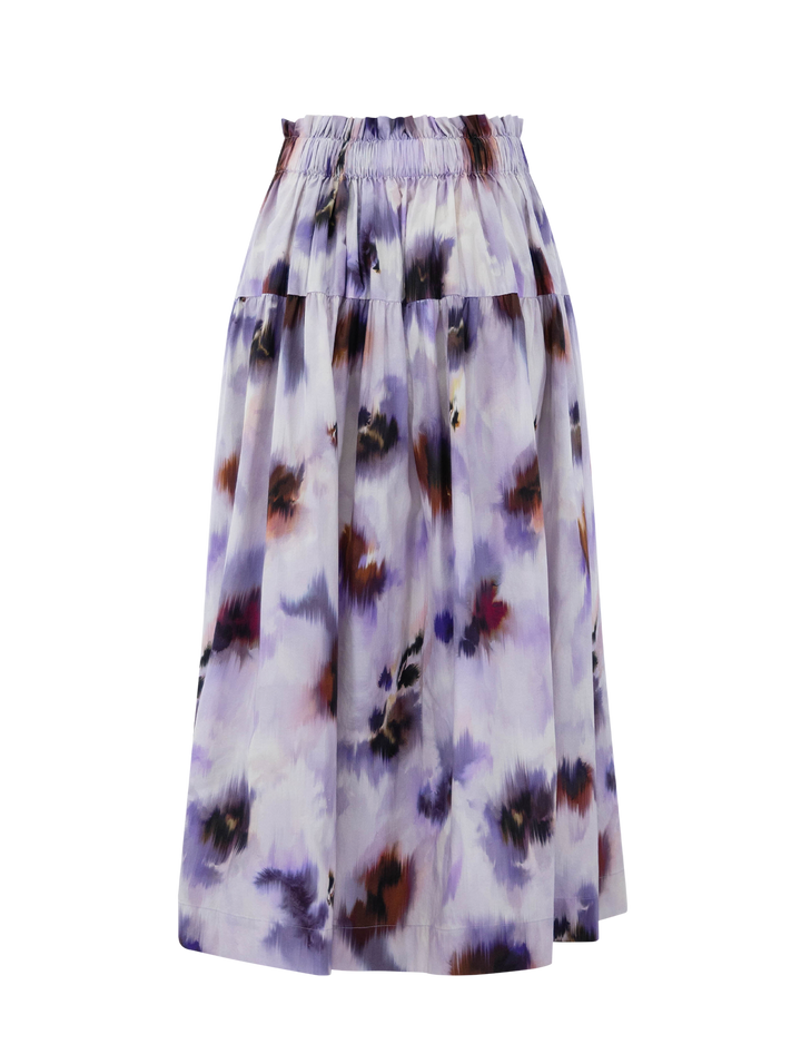 Back view of ALC's jayden skirt in lilac multi print.