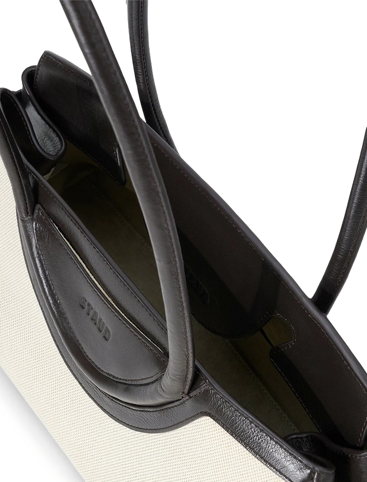 maude shoulder bag in natural and espresso