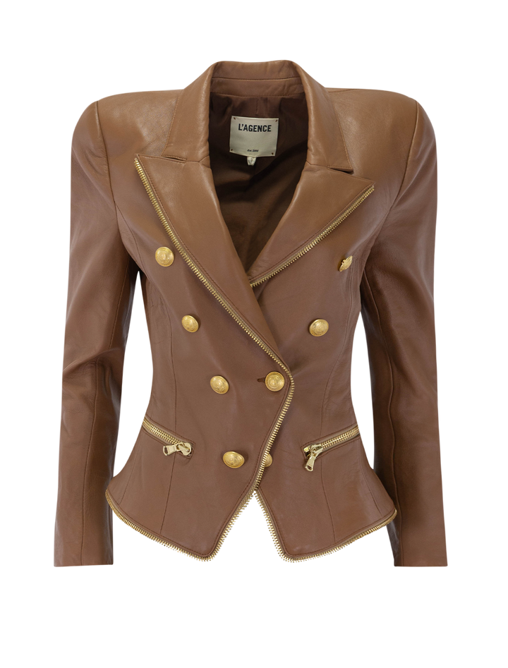 ottilie leather blazer in soft cognac