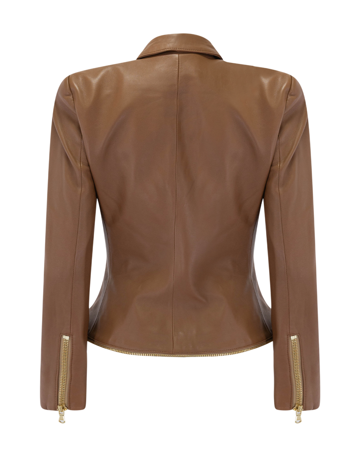 ottilie leather blazer in soft cognac
