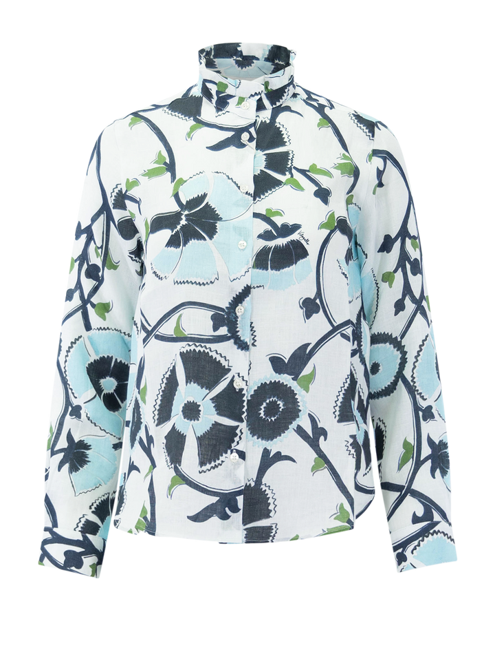 andy blouse in azul lino print