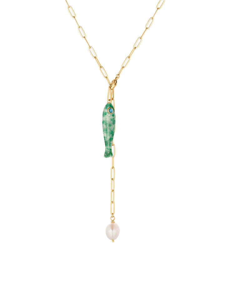 fortuna green dot lariat necklace
