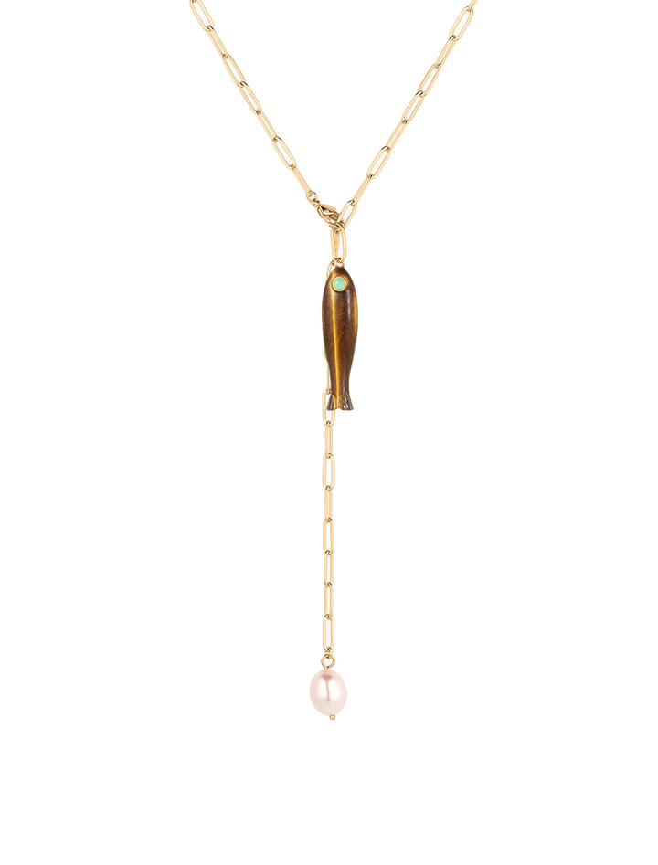 fortuna tiger's eye lariat necklace