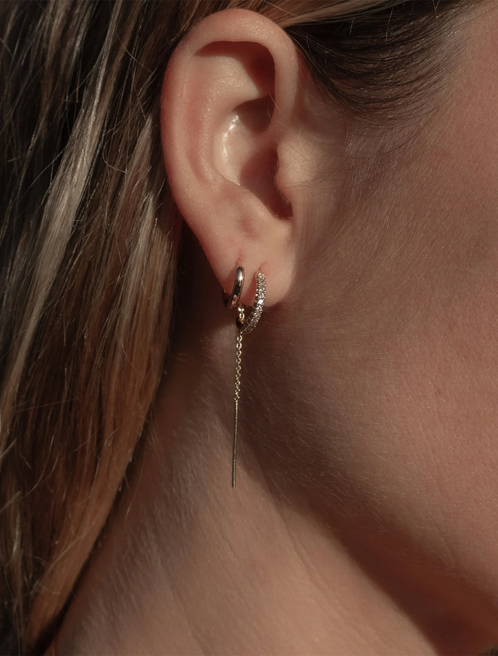 lila pave threader earrings