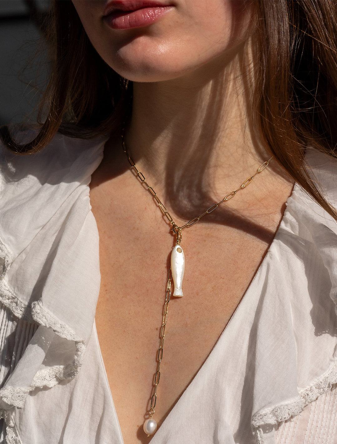 fortuna mother of pearl lariat necklace
