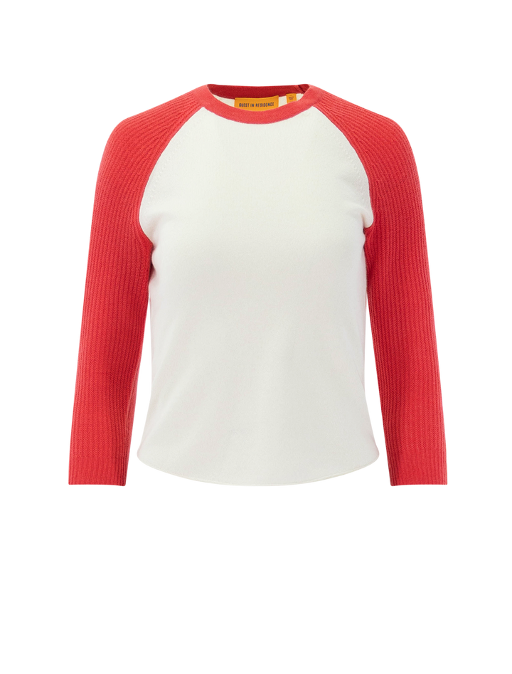 cashmere baseball tee in cream and scarlet