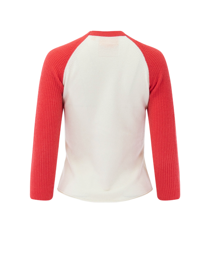 cashmere baseball tee in cream and scarlet