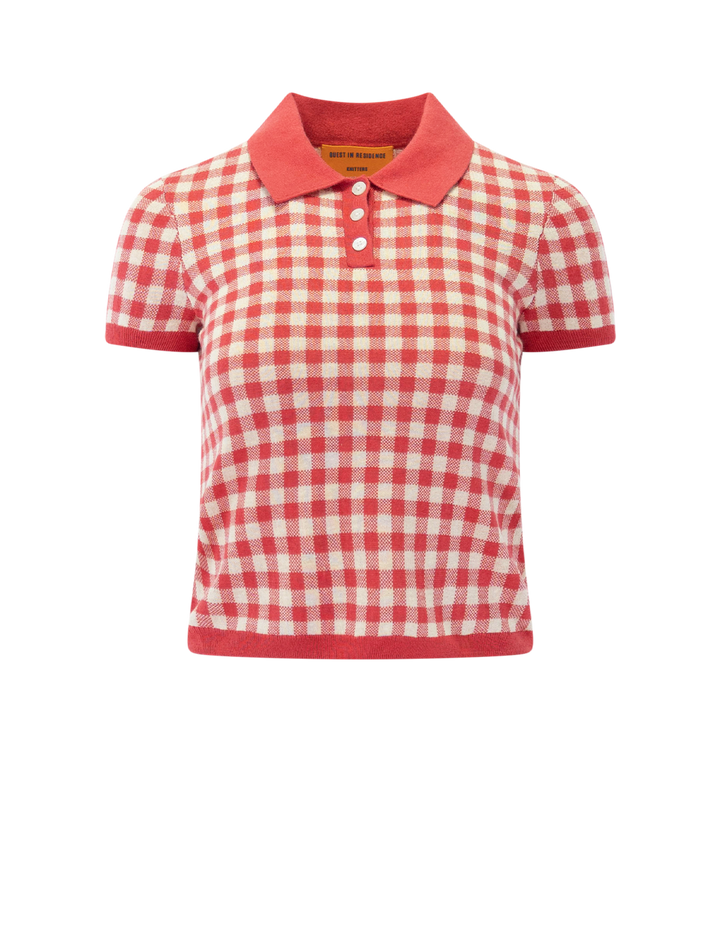 gingham polo in scarlet and mist