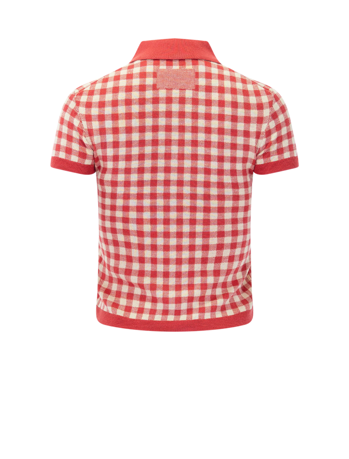 gingham polo in scarlet and mist