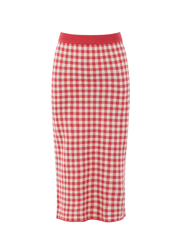 gingham skirt in scarlet and mist