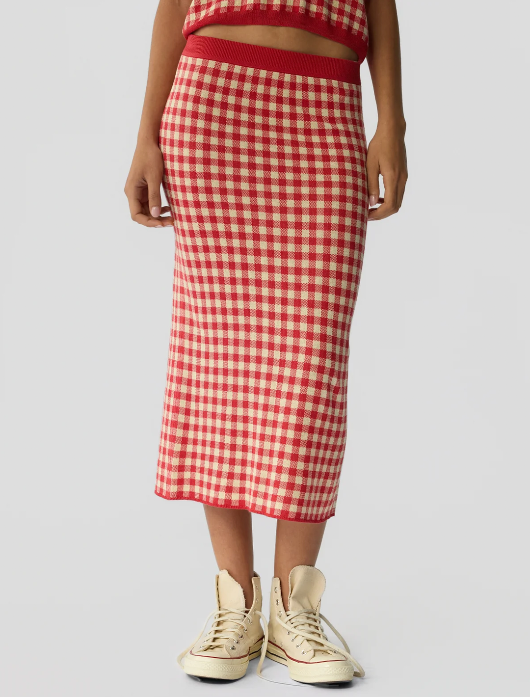 gingham skirt in scarlet and mist
