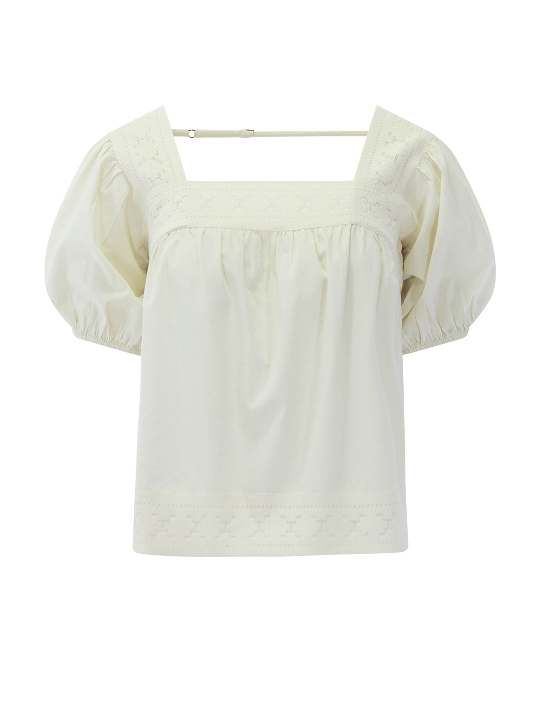 front view of the memory lane puff sleeve top in early bird