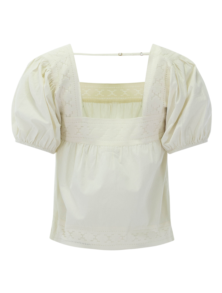 back view of the memory lane puff sleeve top in early bird