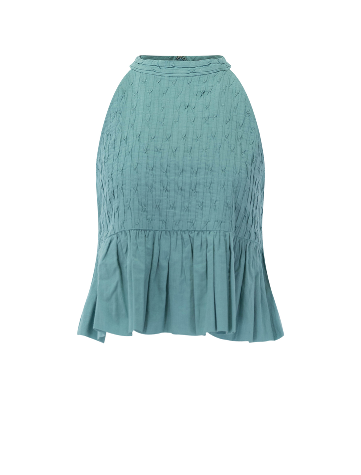 front image of violet ramie tank in blue