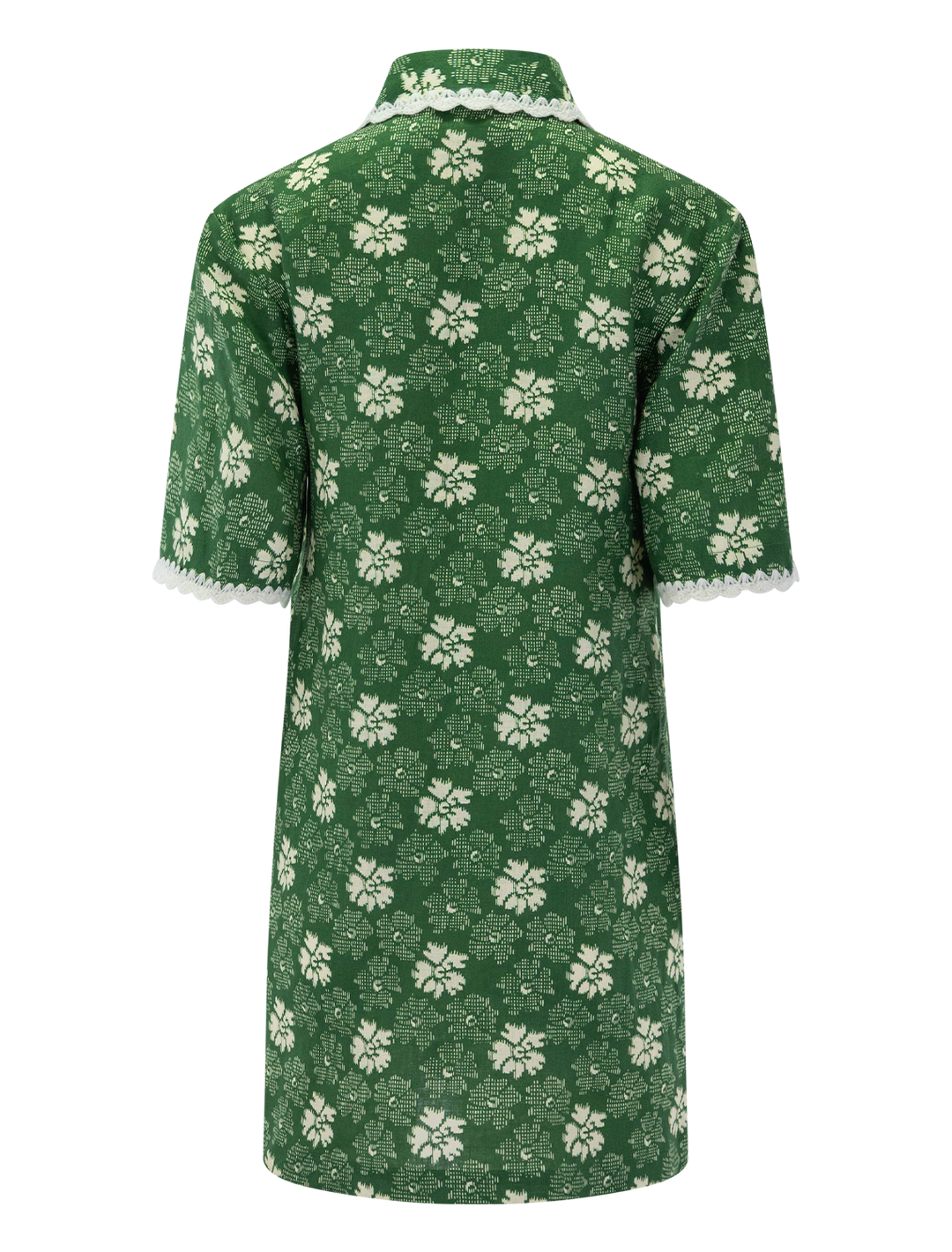 Sea NY gloria print dress in green - back view.