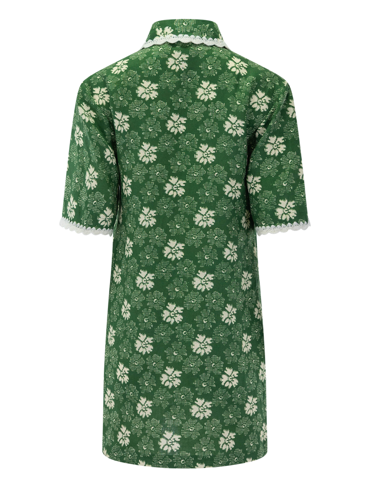 Sea NY gloria print dress in green - back view.
